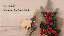  Presentation with lock key - Cool new PPT theme with beautiful-christmas-background-decorative-house backdrop and a lemonade colored foreground