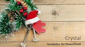 Presentation with lock key - Slide set consisting of beautiful-christmas-background-decorative-house background and a coral colored foreground