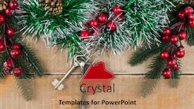  Presentation with lock key - Amazing slide deck having beautiful-christmas-background-decorative-house backdrop and a coral colored foreground