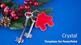  Presentation with lock key - Audience pleasing slide deck consisting of beautiful-christmas-background-decorative-house backdrop and a cobalt blue colored foreground