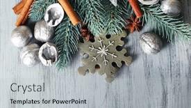 Presentation with silver christmas - Amazing PPT theme having beautiful christmas composition with silver walnuts on wooden table backdrop and a light gray colored foreground