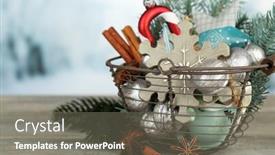  Presentation with silver christmas - PPT layouts having beautiful christmas composition with silver walnuts on wooden table background and a gray colored foreground