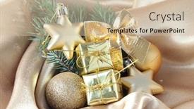  Presentation with golden christmas - Amazing slide set having beautiful christmas decor on golden satin cloth backdrop and a soft green colored foreground