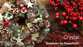  Presentation with decoration - Audience pleasing PPT theme consisting of beautiful christmas decoration on a wooden background backdrop and a wine colored foreground