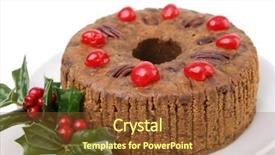  Presentation with christmas holly - Amazing slide deck having beautiful christmas fruitcake garnished backdrop and a  colored foreground