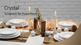  Presentation with table setting - Slide set featuring beautiful christmas table setting background and a light gray colored foreground