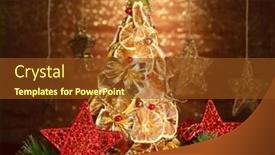  Presentation with lemons - Theme consisting of beautiful christmas tree of dry lemons with decor on shine background background and a tawny brown colored foreground