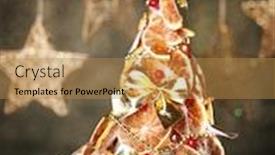  Presentation with lemons - PPT theme having beautiful christmas tree of dry lemons with decor on grey background background and a gold colored foreground