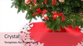  Presentation with white birch tree - PPT theme with beautiful christmas tree with skirt background and a coral colored foreground