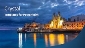  Presentation with malta - Colorful PPT theme enhanced with beautiful-church-at-st-julians backdrop and a ocean colored foreground