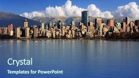  Presentation with vancouver city - Audience pleasing theme consisting of beautiful city of vancouver canada backdrop and a ocean colored foreground