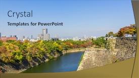  Presentation with castle wall - Cool new PPT layouts with beautiful-cityscape-at-autumn-colorful backdrop and a light blue colored foreground