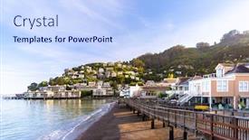  Presentation with san francisco - Beautiful presentation theme featuring beautiful-cityscape-of-sausalito-resort backdrop and a sky blue colored foreground