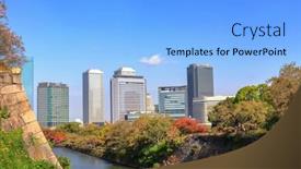  Presentation with japan castle - Theme having beautiful-cityscape-with-colorful-woods background and a light blue colored foreground