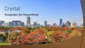  Presentation with osaka - Audience pleasing PPT layouts consisting of beautiful-cityscape-with-colorful-woods backdrop and a light blue colored foreground