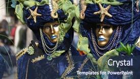  Presentation with hackers mask - Presentation design featuring beautiful clasical mask in venice background and a ocean colored foreground