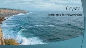  Presentation with rocky shore - Presentation theme enhanced with beautiful-cloudy-sky-and-foaming background and a light blue colored foreground