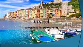 Presentation with coastal - PPT theme enhanced with beautiful coastal town portovenere background and a coral colored foreground