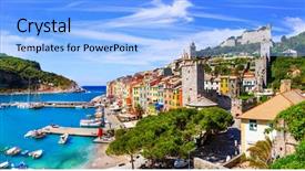  Presentation with coastal - Theme consisting of beautiful coastal town portovenere background and a light blue colored foreground