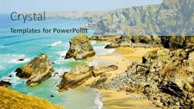  Presentation with coastal - Audience pleasing theme consisting of beautiful-coastal-view-of-cornwall backdrop and a light blue colored foreground