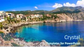 Presentation with coastal - Theme featuring beautiful-coastal-village-assos background and a ocean colored foreground