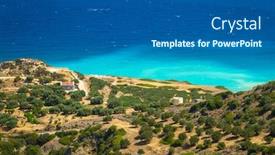  Presentation with greece blue - Colorful slide deck enhanced with beautiful-coastline-of-crete backdrop and a gray colored foreground