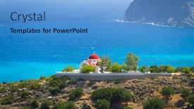  Presentation with greece blue - Theme having beautiful-coastline-of-crete background and a light blue colored foreground