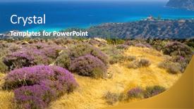  Presentation with greece blue - Slide deck featuring beautiful-coastline-of-crete background and a teal colored foreground