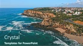  Presentation with rocky shore - Theme enhanced with beautiful-coastline-seascape-in-europe background and a ocean colored foreground