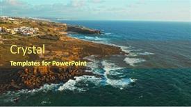  Presentation with rocky shore - Presentation theme with beautiful-coastline-seascape-in-europe background and a tawny brown colored foreground