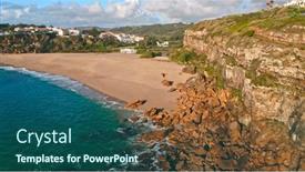  Presentation with rocky shore - PPT theme featuring beautiful-coastline-seascape-in-europe background and a ocean colored foreground