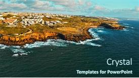  Presentation with rocky shore - Slide deck featuring beautiful-coastline-seascape-in-europe background and a tawny brown colored foreground