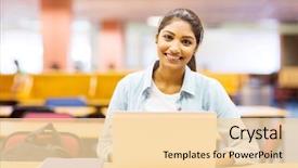  Presentation with lecture hall - Amazing slide set having beautiful college girl using laptop backdrop and a lemonade colored foreground