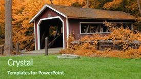  Presentation with fall season - Audience pleasing presentation theme consisting of beautiful colored bridge during the fall season backdrop and a tawny brown colored foreground