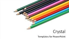  Presentation with colored pencils - Amazing PPT layouts having beautiful colored pencils ans pens backdrop and a white colored foreground