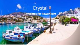  Presentation with traditional - Presentation theme consisting of beautiful-colorful-greece-traditional-fishing background and a cobalt blue colored foreground