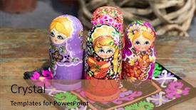  Presentation with barbie dolls - Presentation design featuring beautiful colorful russian nesting dolls background and a coral colored foreground