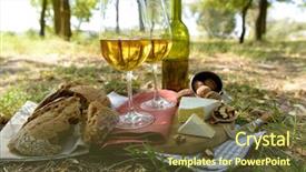  Presentation with wine cheese - Amazing presentation theme having beautiful composition of white wine cheese nuts and bread on the ground in the park backdrop and a tawny brown colored foreground