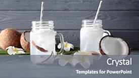  Presentation with coconut water - Colorful slide set enhanced with beautiful composition with coconut water backdrop and a gray colored foreground