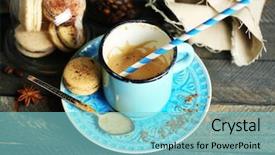  Presentation with cappuccino - Colorful slide deck enhanced with beautiful composition with dirty cup of cappuccino backdrop and a light blue colored foreground