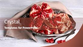  Presentation with pomegranate - Theme enhanced with beautiful composition with juicy pomegranate seeds on old wooden table background and a tawny brown colored foreground