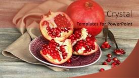  Presentation with pomegranates - Audience pleasing presentation consisting of beautiful composition with juicy pomegranates on old wooden table backdrop and a red colored foreground