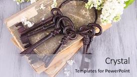  Presentation with skeleton - Slide set with beautiful composition with old keys background and a lemonade colored foreground