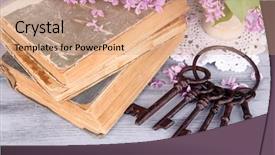  Presentation with keys - Presentation consisting of old keys and old books background and a coral colored foreground