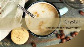  Presentation with cappuccino - Colorful slides enhanced with beautiful composition with tasty cappuccino on wooden table backdrop and a yellow colored foreground