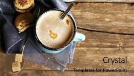  Presentation with cappuccino - Presentation design consisting of beautiful composition with tasty cappuccino on wooden table background and a coral colored foreground