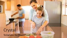  Presentation with kitchen - Audience pleasing PPT layouts consisting of beautiful cooking - lovely young family preparing meal backdrop and a coral colored foreground