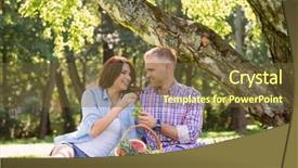  Presentation with picnic - Presentation theme having beautiful couple having a lovely picnic in the summer park eating fruits background and a tawny brown colored foreground