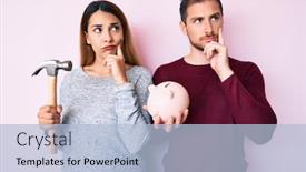  Presentation with piggy bank - Amazing PPT theme having beautiful-couple-holding-piggy-bank backdrop and a light blue colored foreground