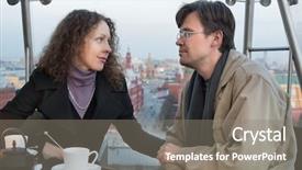  Presentation with restaurant - Colorful presentation theme enhanced with beautiful-couple-in-a-restaurant backdrop and a gray colored foreground